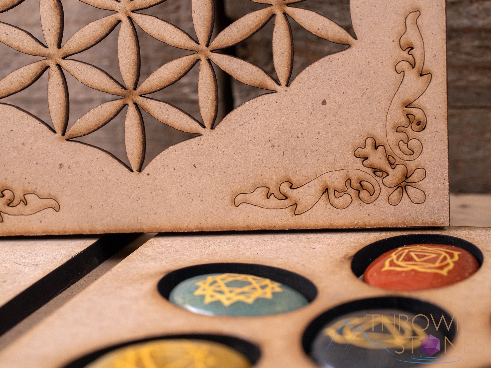 CHAKRA Crystals Grid Board Wooden Box – Flower of Life – Self Care Kit, E1756
