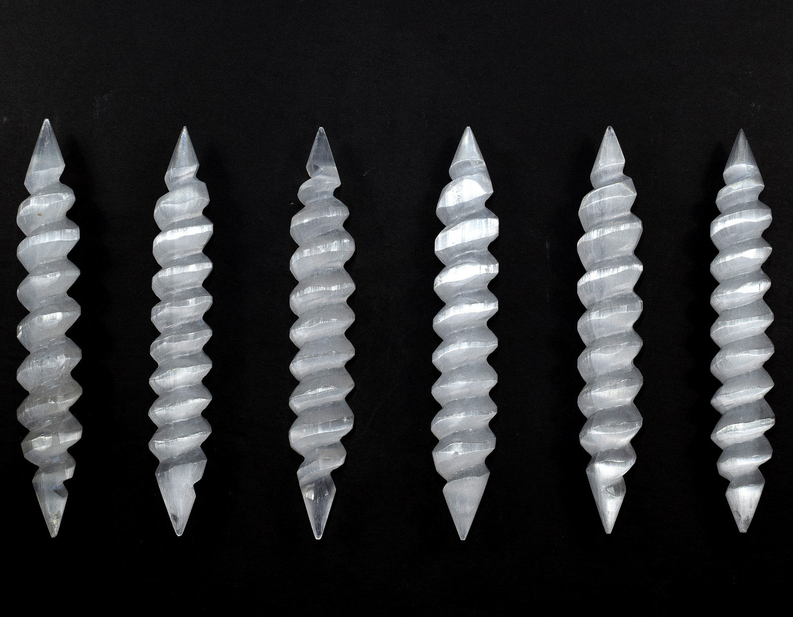5.9″ Selenite Massage Wand Satin Spar Spiral-Shaped Mineral Stone Morocco (1PC)