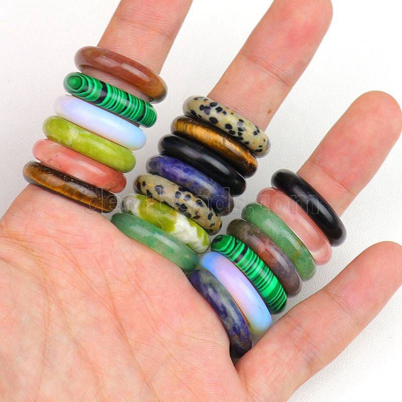 Natural Quartz Crystal Agate Gemstone Ring Round Statement Ring Polished Healing