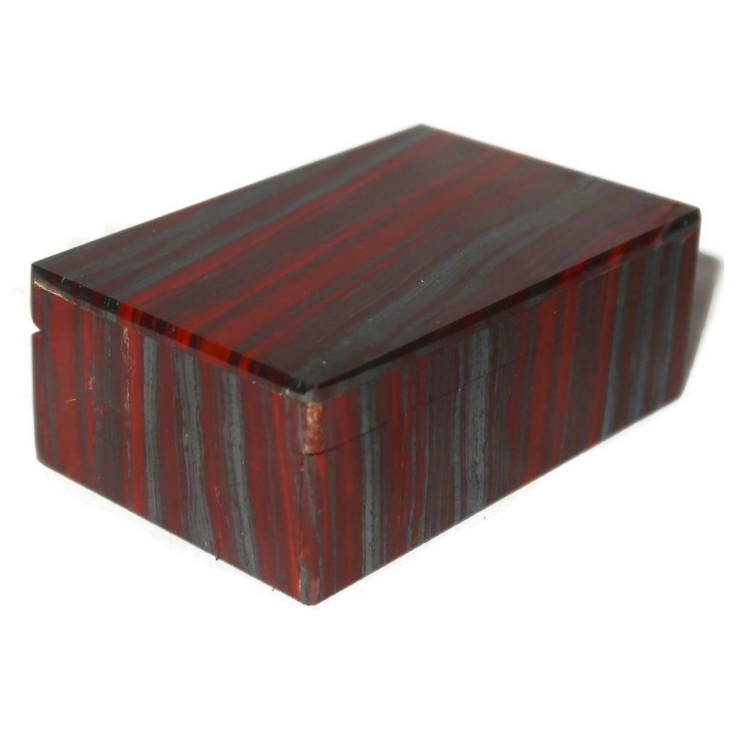 Polished Banded Hematite Red Jasper Jewelry Lidded Trinket Box, 2 1/8″ x 3 1/4″