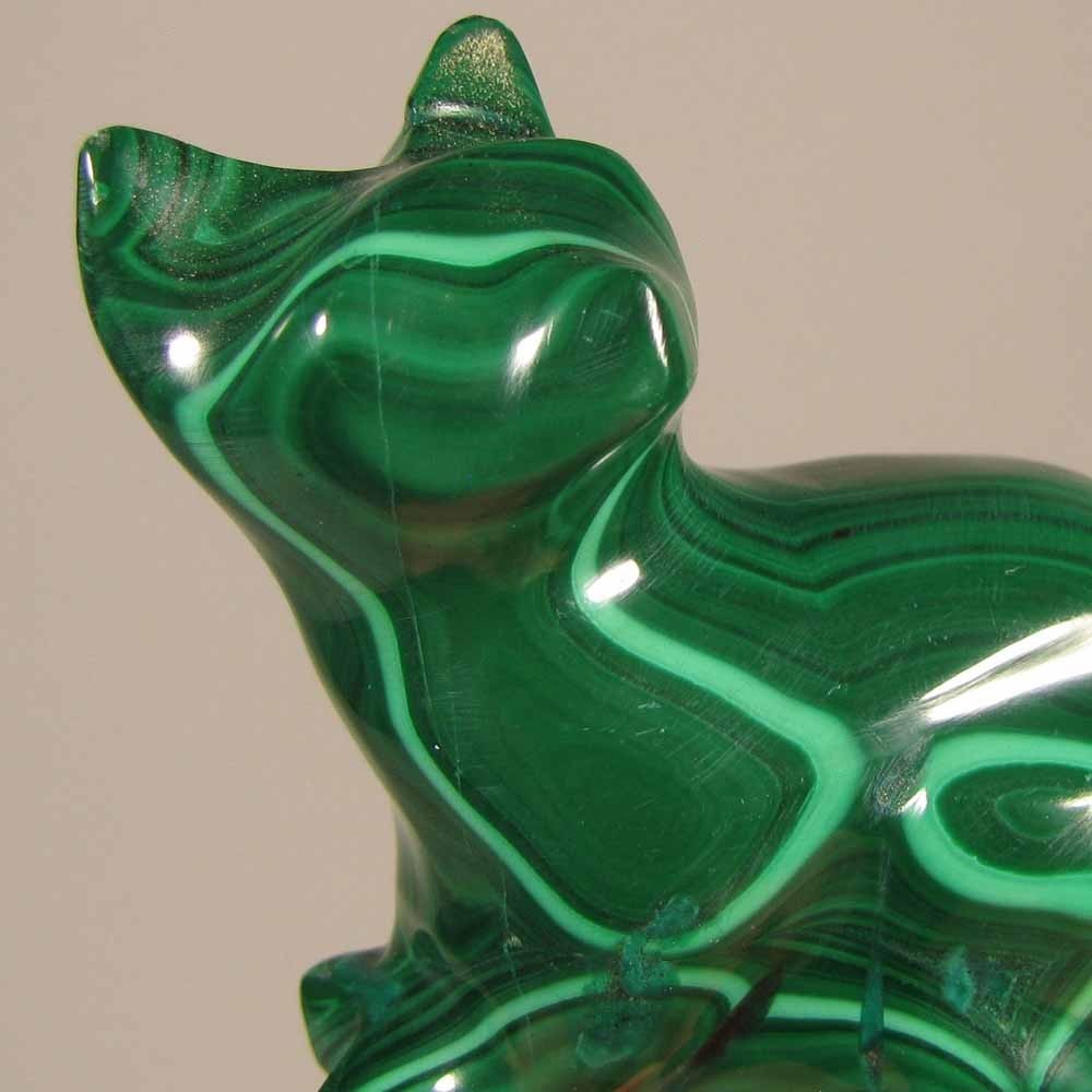 2.4″ Handcarved MALACHITE CAT Gemstone Animal Carving – Congo, Africa