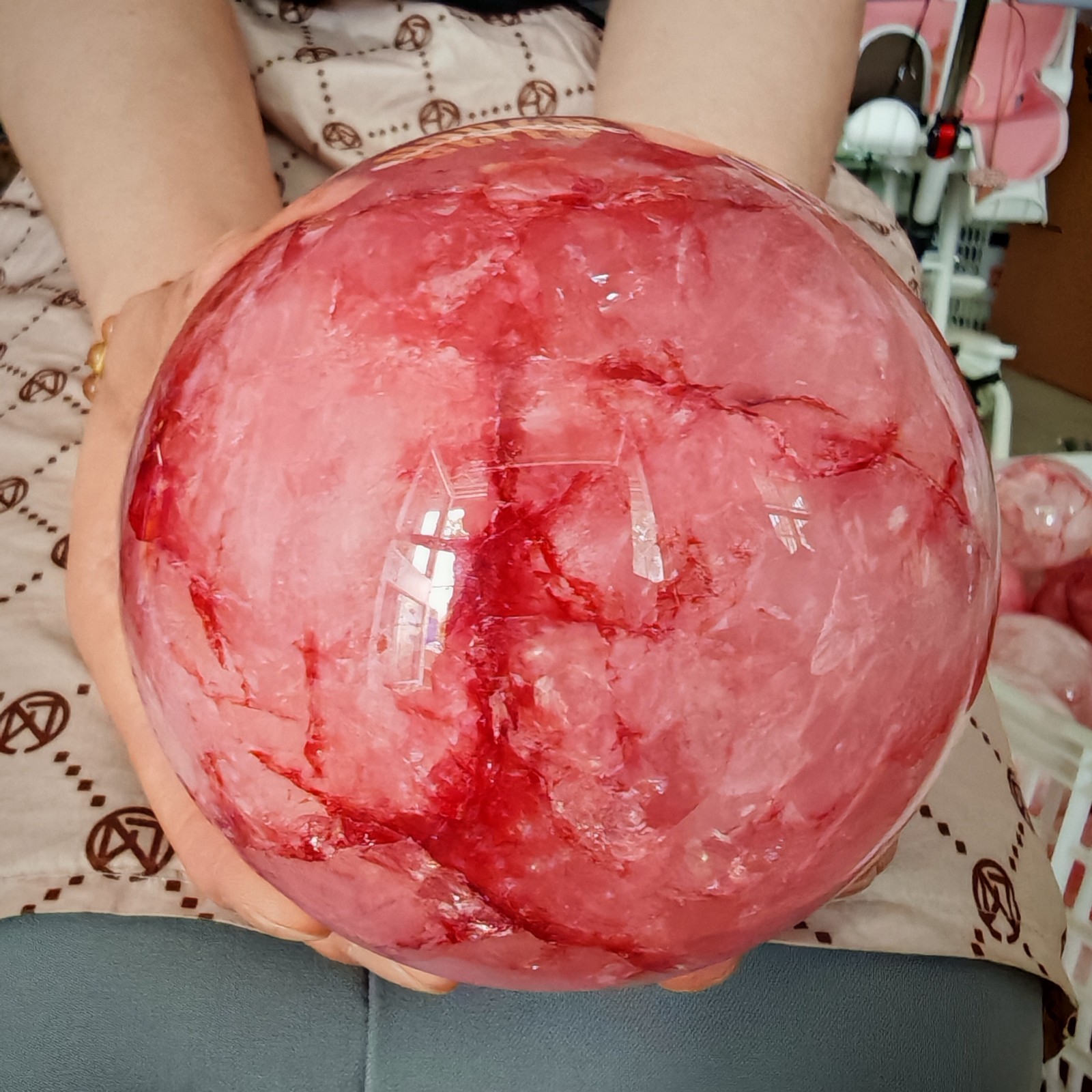 3.96LB TOP Natural Red gum flower quartz ball crystal Hand carved Decorative