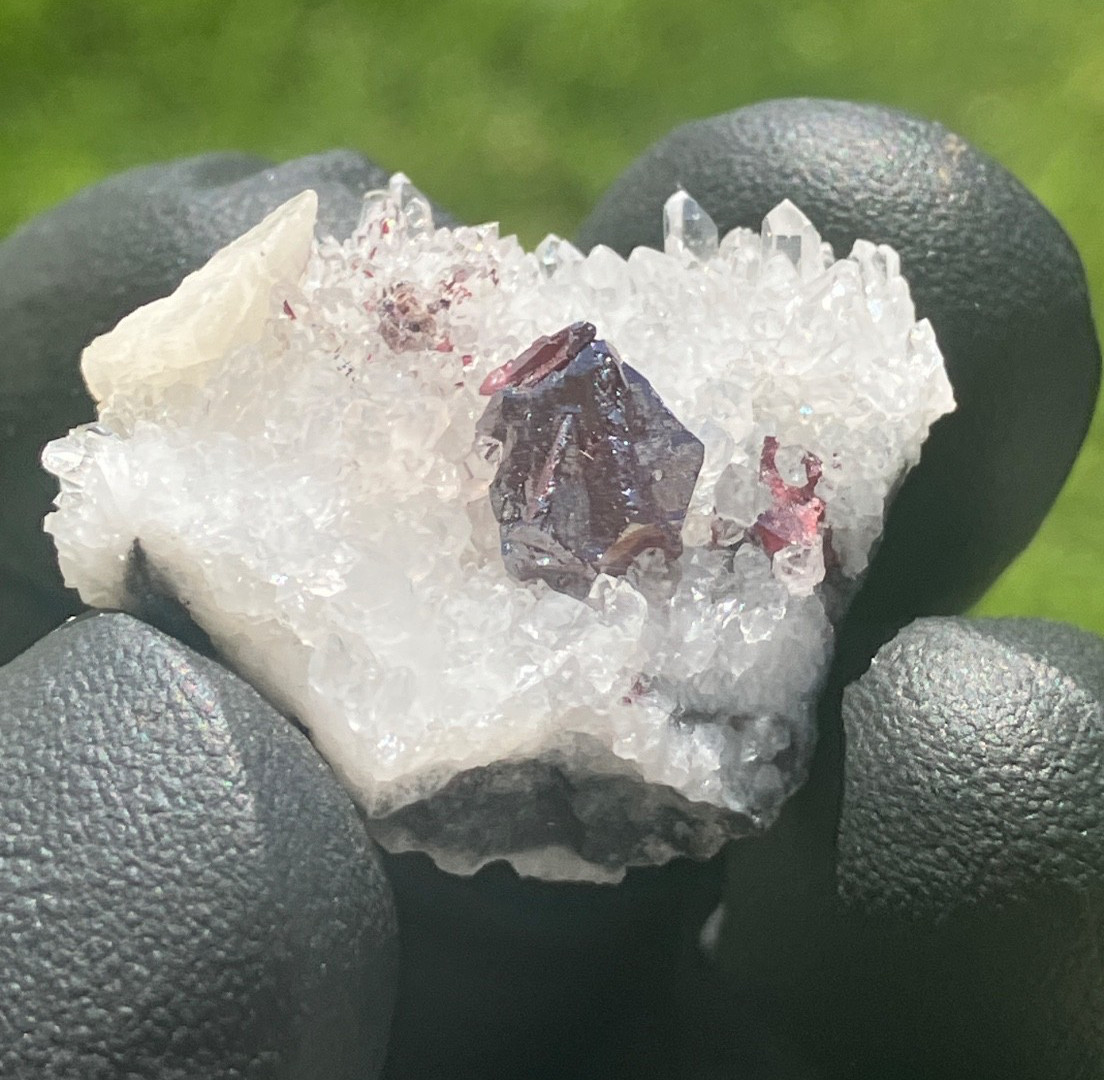 Pristine Cinnabar “drillbit” on Quartz, Calcite Tongren Mine Wanshan dist. China