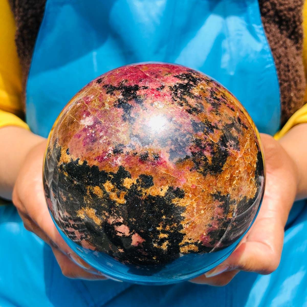 6.24 LB Natural Rhodonite Crystal Sphere Pink Black Healing Gem Stone 4773