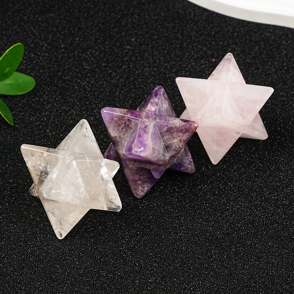 Natural Crystal Merkaba Star Sacred Geometry Flower Of Life Home Decor Ornament