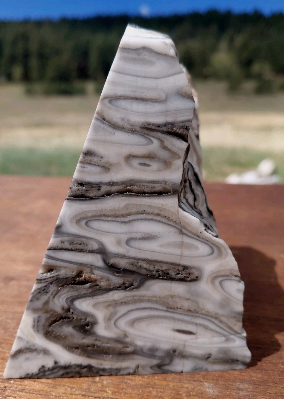 Zebra Calcite Polished Crystal Pyramid 2 3/4Lb Bands UV+ 4 3/4″× 3 1/2″ ×3 1/2