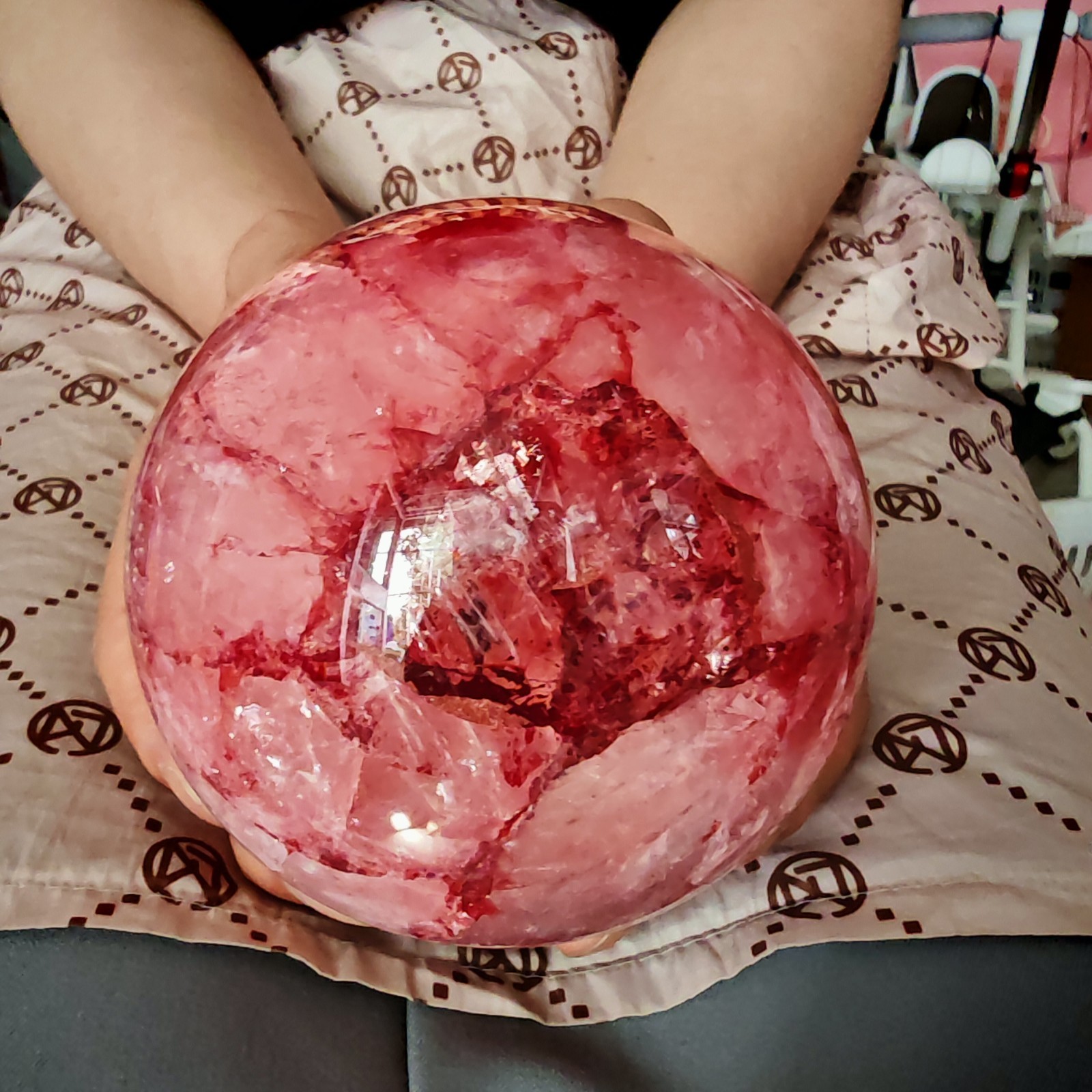 2.97LB TOP Natural Red gum flower quartz ball crystal Hand carved Decorative