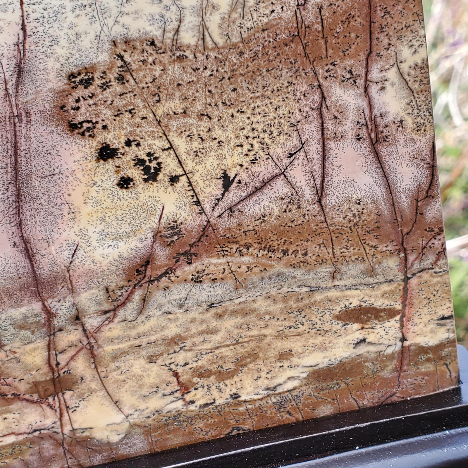 Picture Jasper Dendrite Pastel Display Crystal Tile With Stand 910 grams