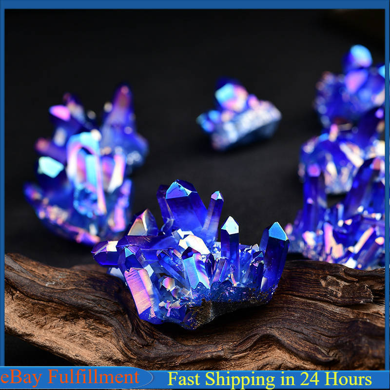 50g Natural Aura Blue Titanium Ore Stone Quartz Crystal Cluster Energy Specimen