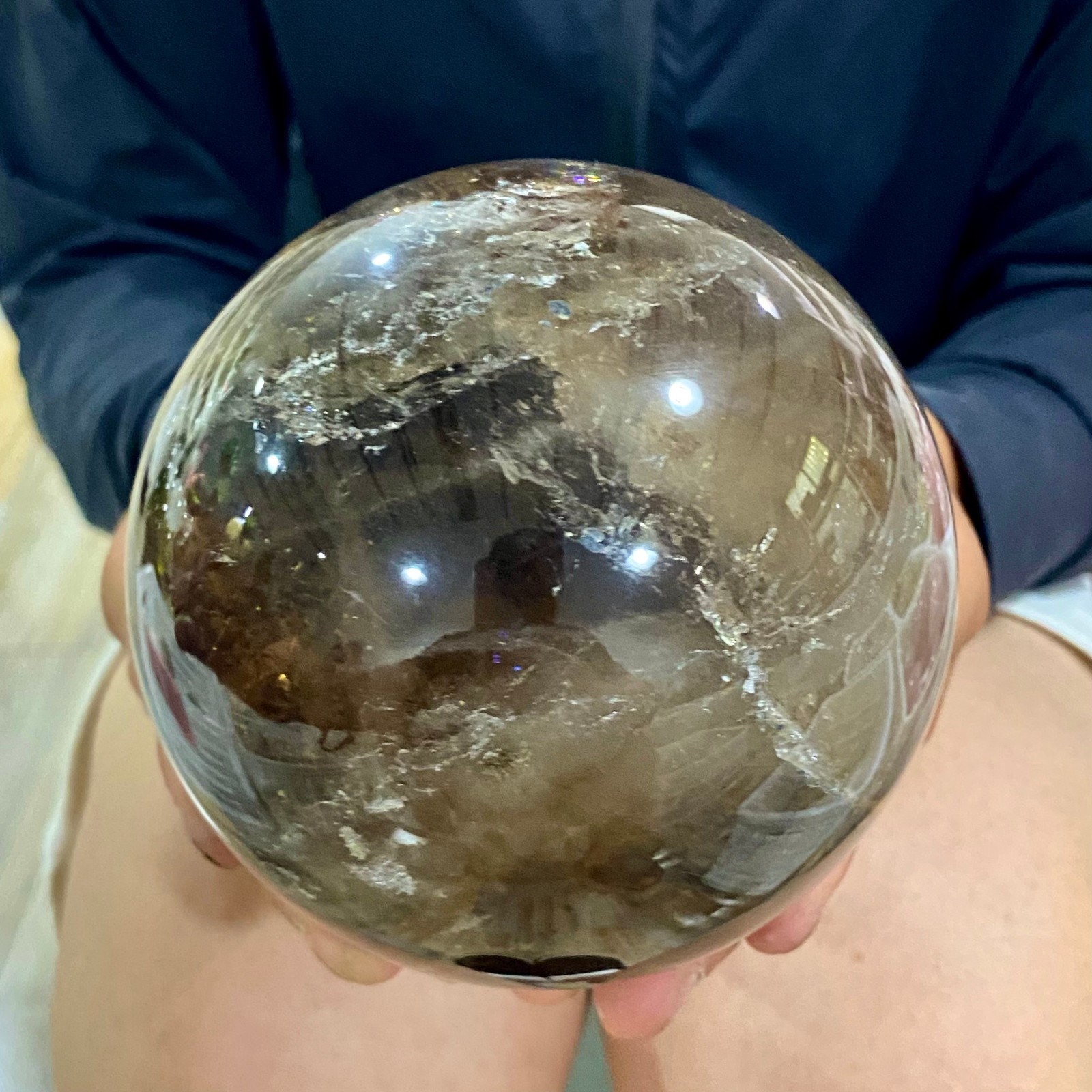 3.72LB Natural smoky Crystal Clear Quartz Crystal Sphere Ball Healing Meditation