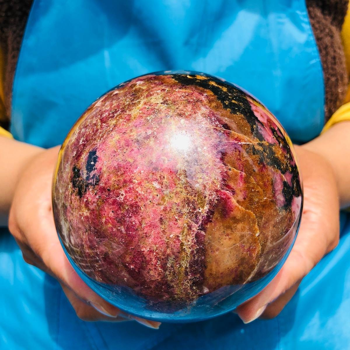 4.68 LB Natural Rhodonite Crystal Sphere Pink Black Healing Gem Stone 4772