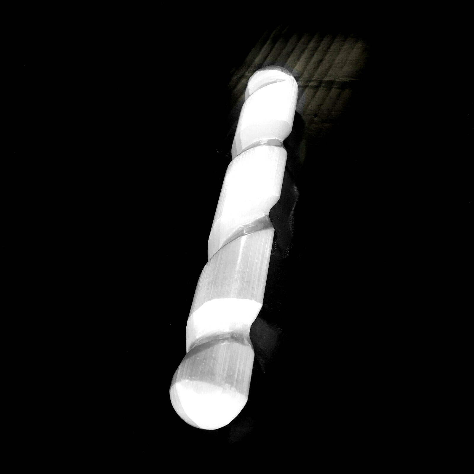 Selenite Crystal Massage Wand 8 ” Spiral Polished XL Round Point Tip Reiki Energ