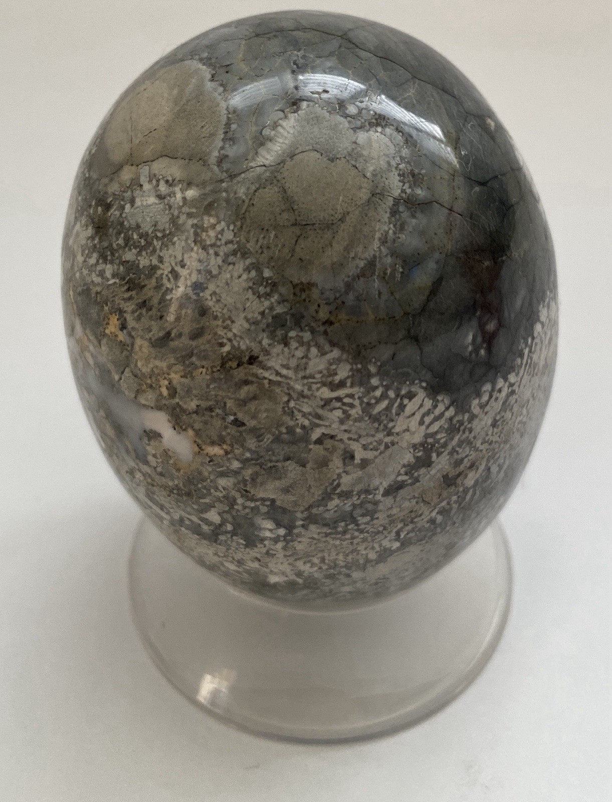 Natural Onyx Stone Egg With Stand Hand Polished Banded Agate Calcite Crystal