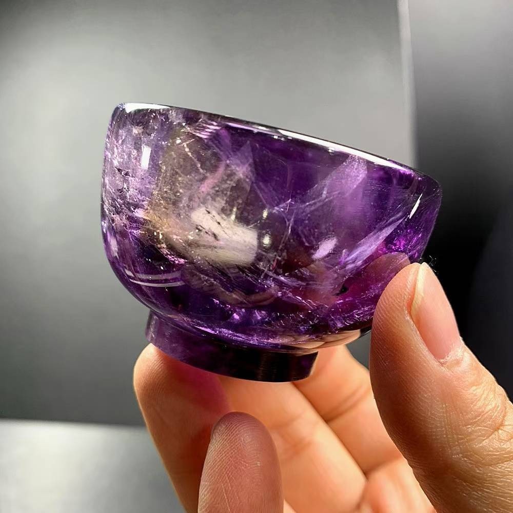 130g Natural Amethyst Quartz Carved Bowl Crystal Mineral reiki Decor