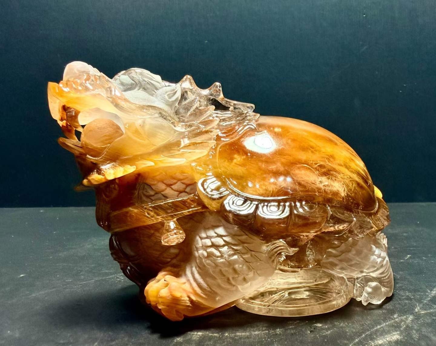 3.21LB Natural Yellow, Red Rabbit Hair Quartz Dragon Turtle Crystal Reiki+Stand