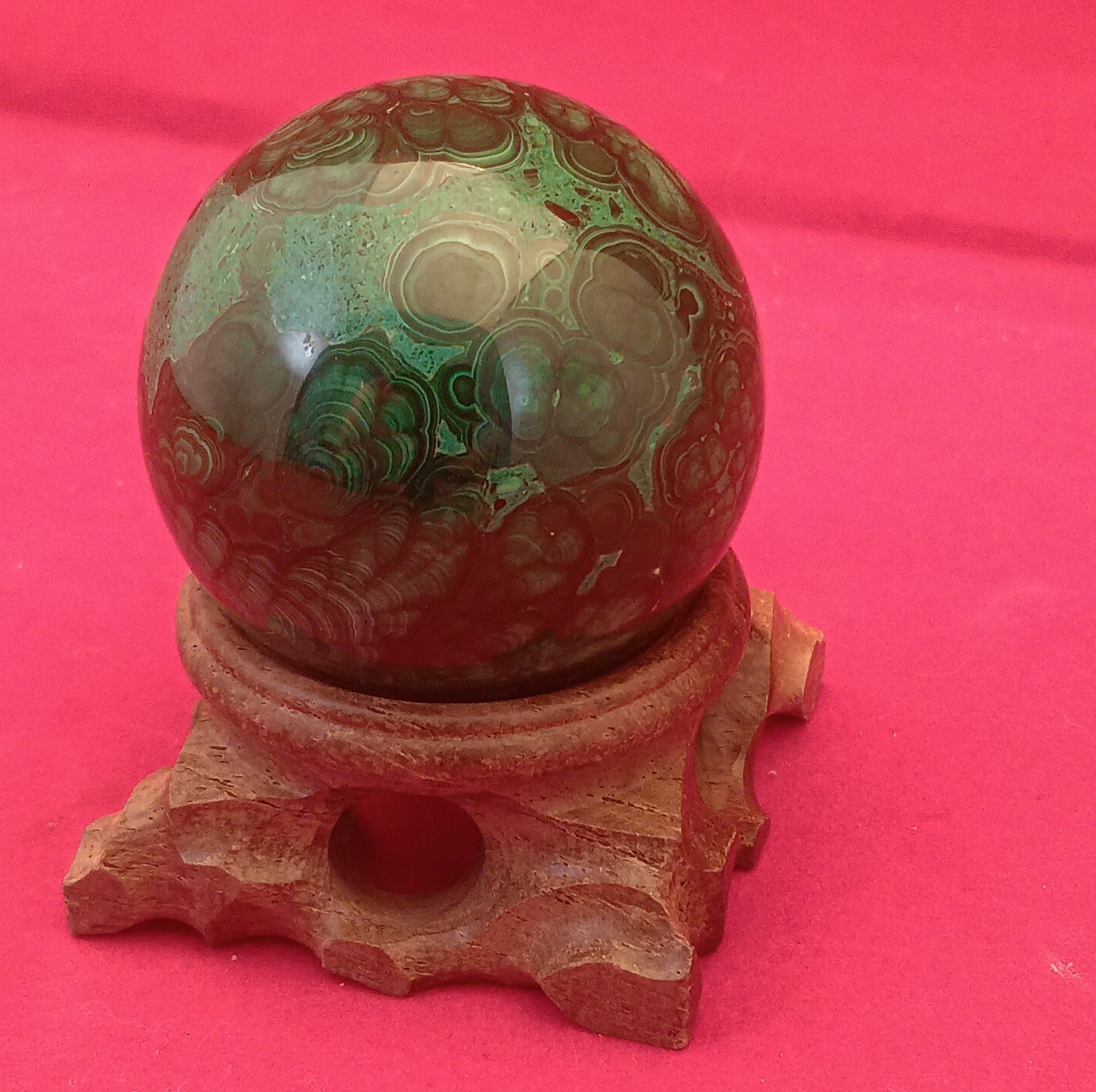 Malachite Sphere 210 Grams With Wooden Stand ~1-7/8″ Diameter