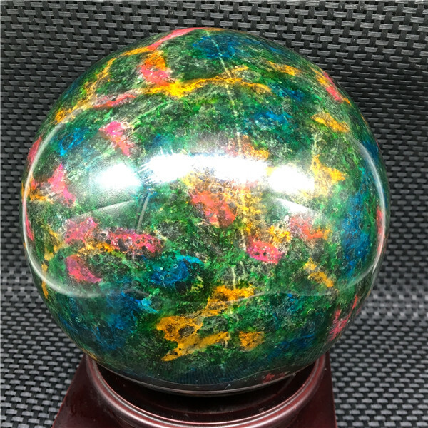 6338g Beautiful “Seven Colors Jade” sphere healing -Taiwan +stand