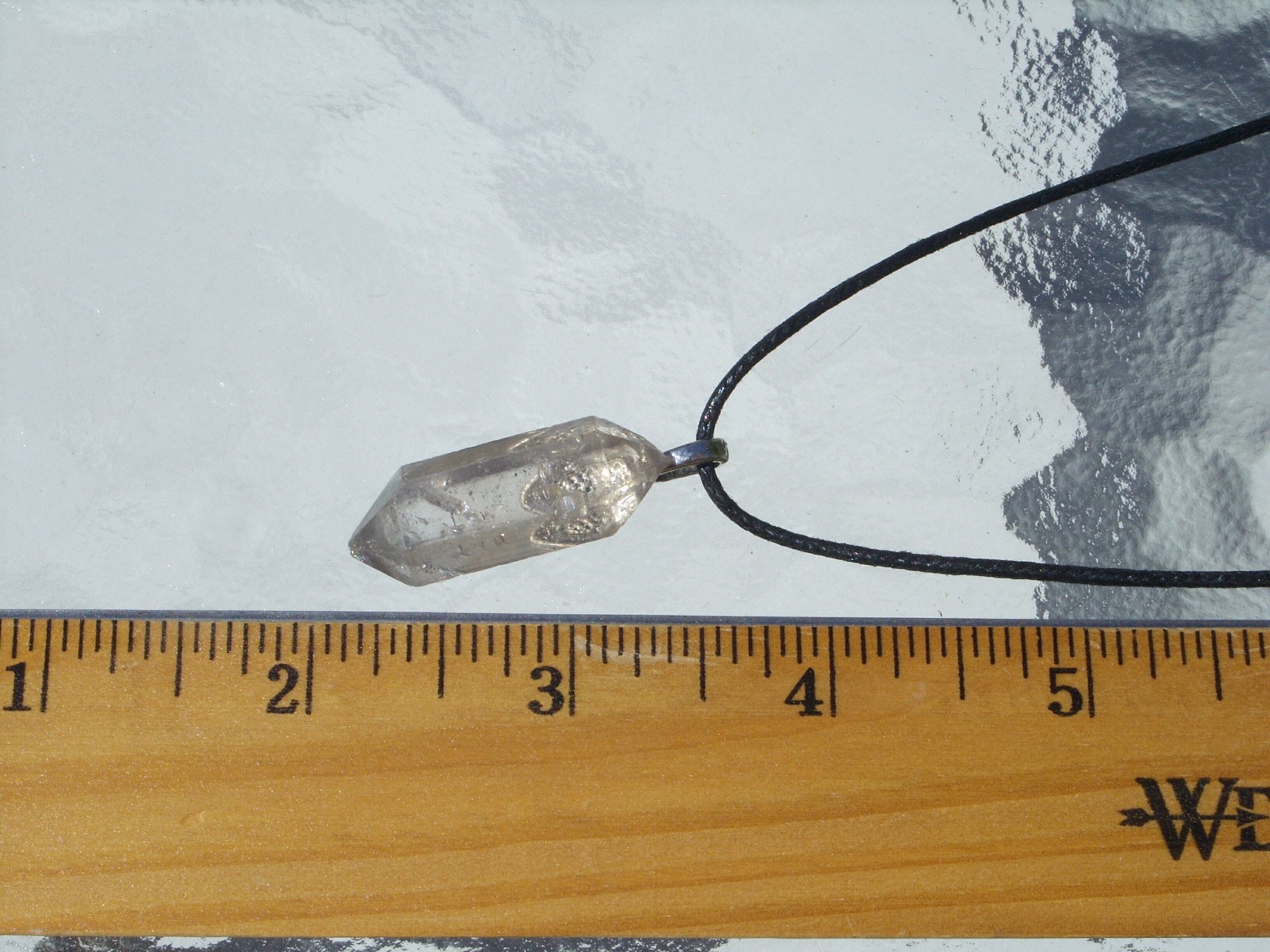 Tibetan Black Quartz Crystal Point Free Form Stone Pendant Necklace Double Term