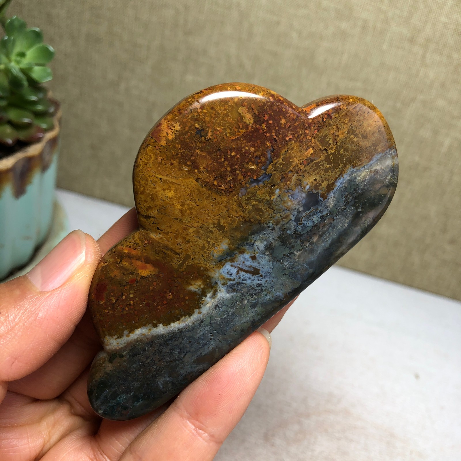 85mm Natural Ocean Jasper Hand carved clouds Crystal specimens 76g A4469