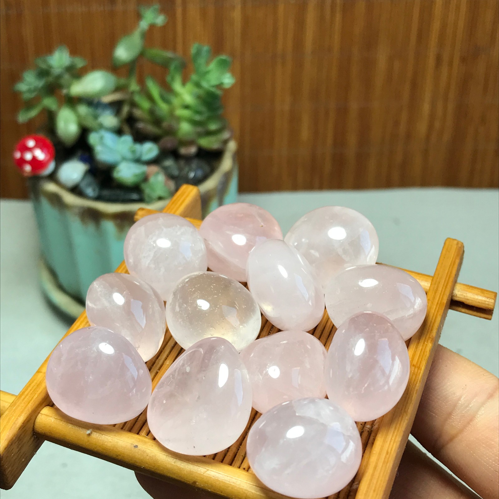 12pcs Natural pink rose quartz Crystal gemstone Polish Mineral Specimen 93g 5716