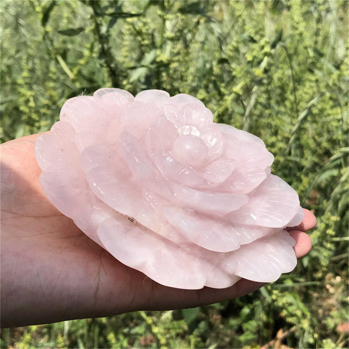 510g Natural carved rose quartz flower reiki quartz crystal skull polishing deco