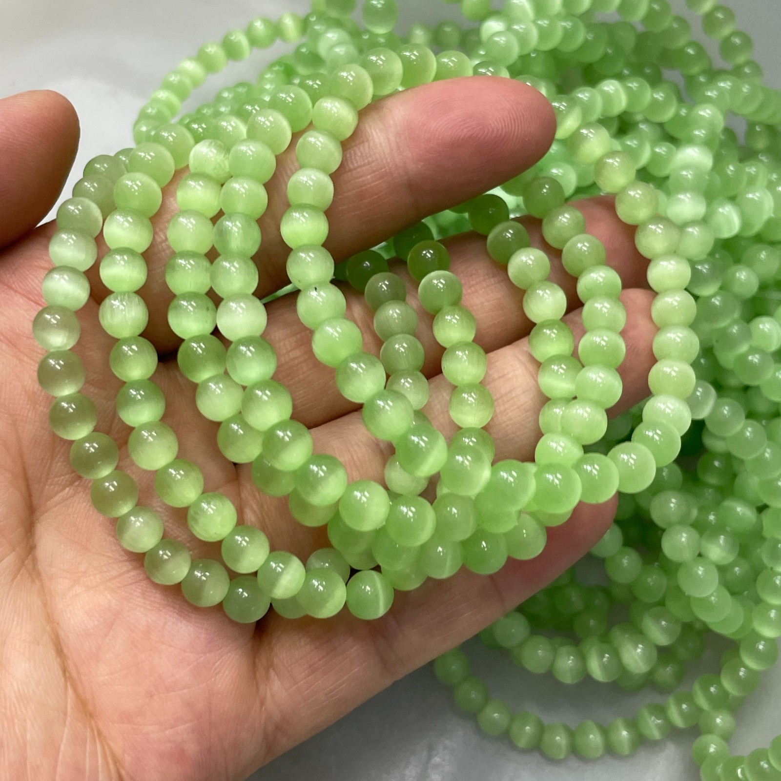 Glass Cat Eye Beads Round Beads 6mm Bracelet decor 7.5″ 10pcs