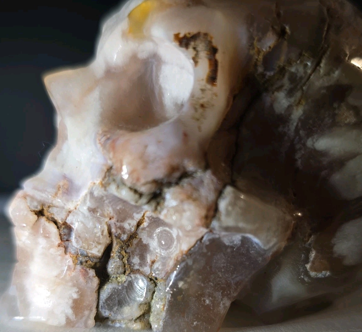 Flower Agate Skull 2.5″ X 2″ 7.8 Oz. 222g.
