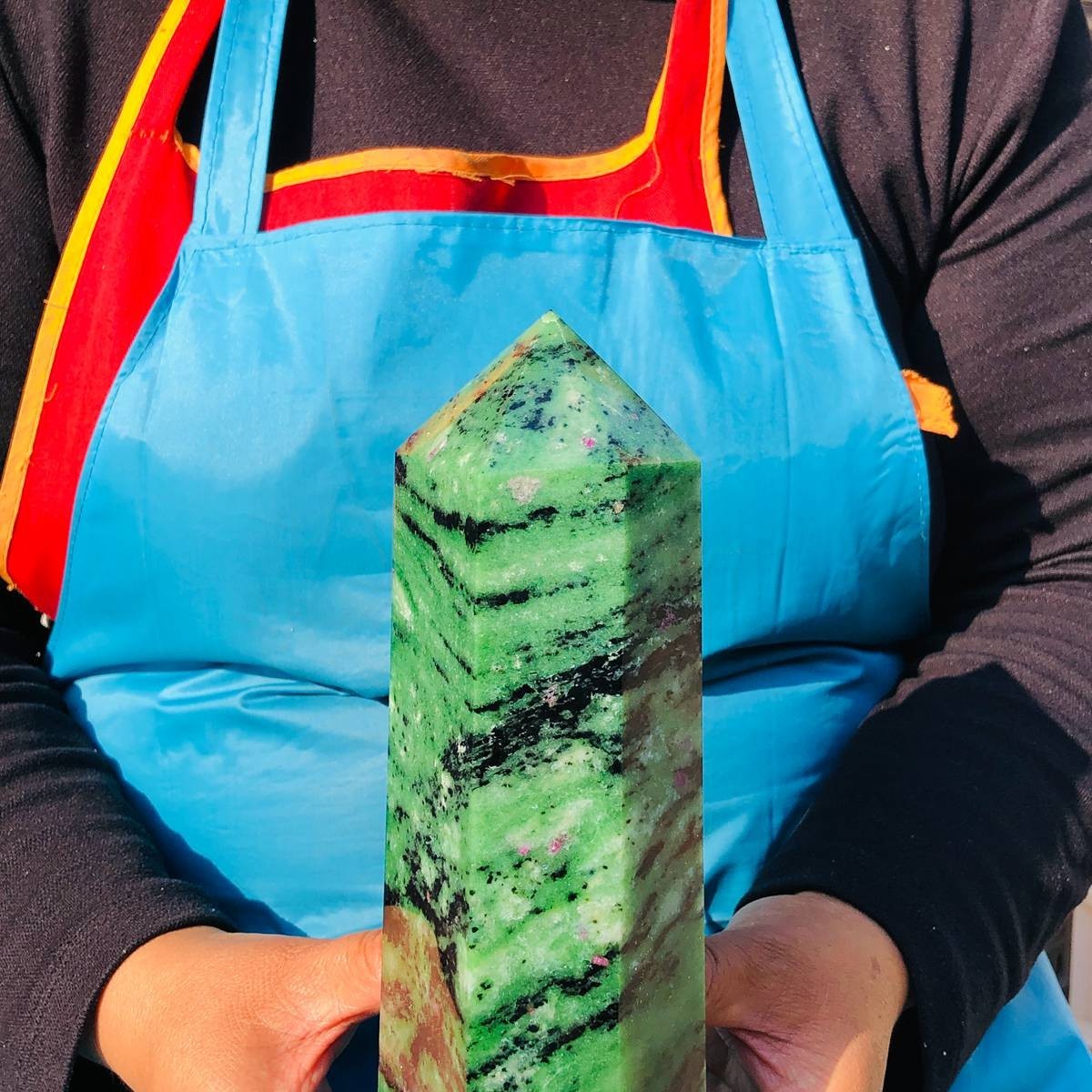 5.25LB Large Natural Red Green Treasure Obelisk Crystal Wand Point Healing
