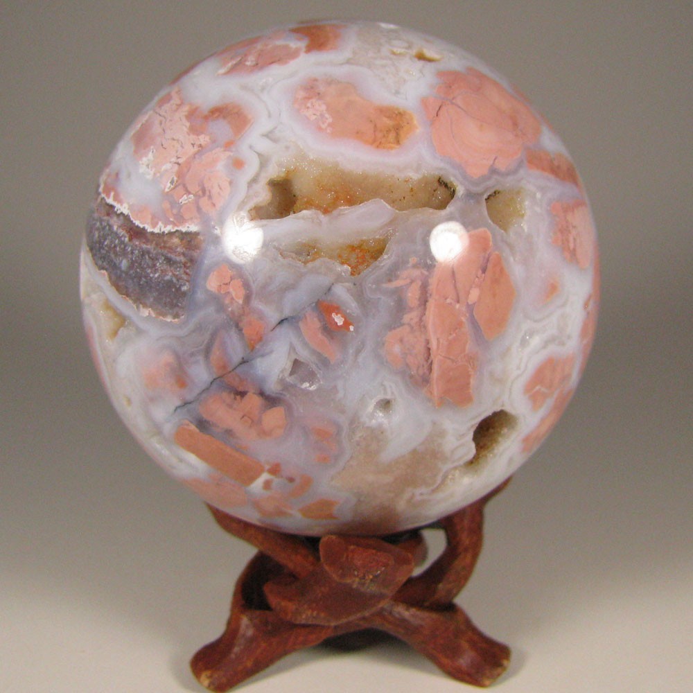 2.7″ PINK AGATE Polished Gemstone Sphere Ball w/ Stand – Brazil – 69mm