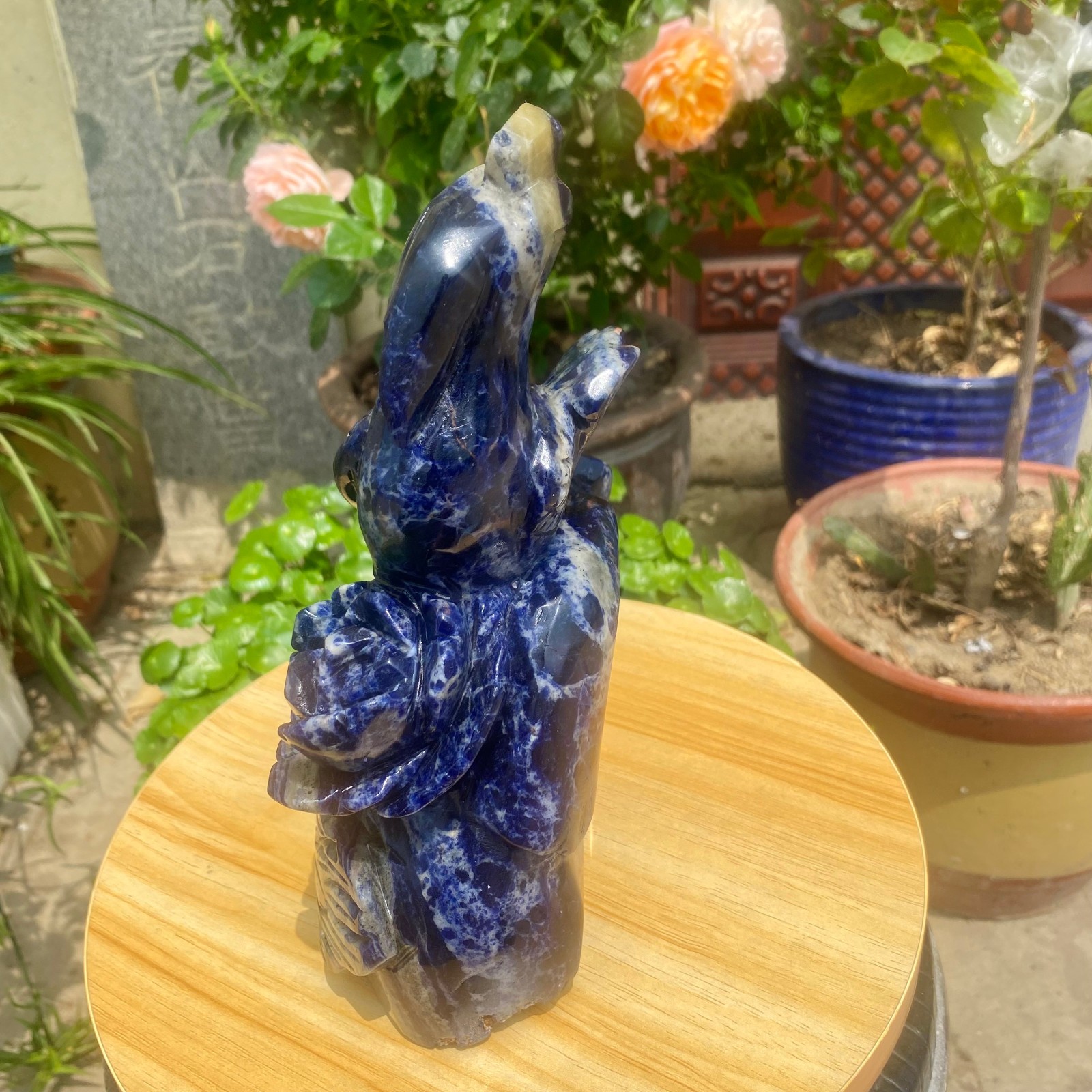 6.17LB Natural Blue Vein Stone Phoenix Carving, Home Decoration