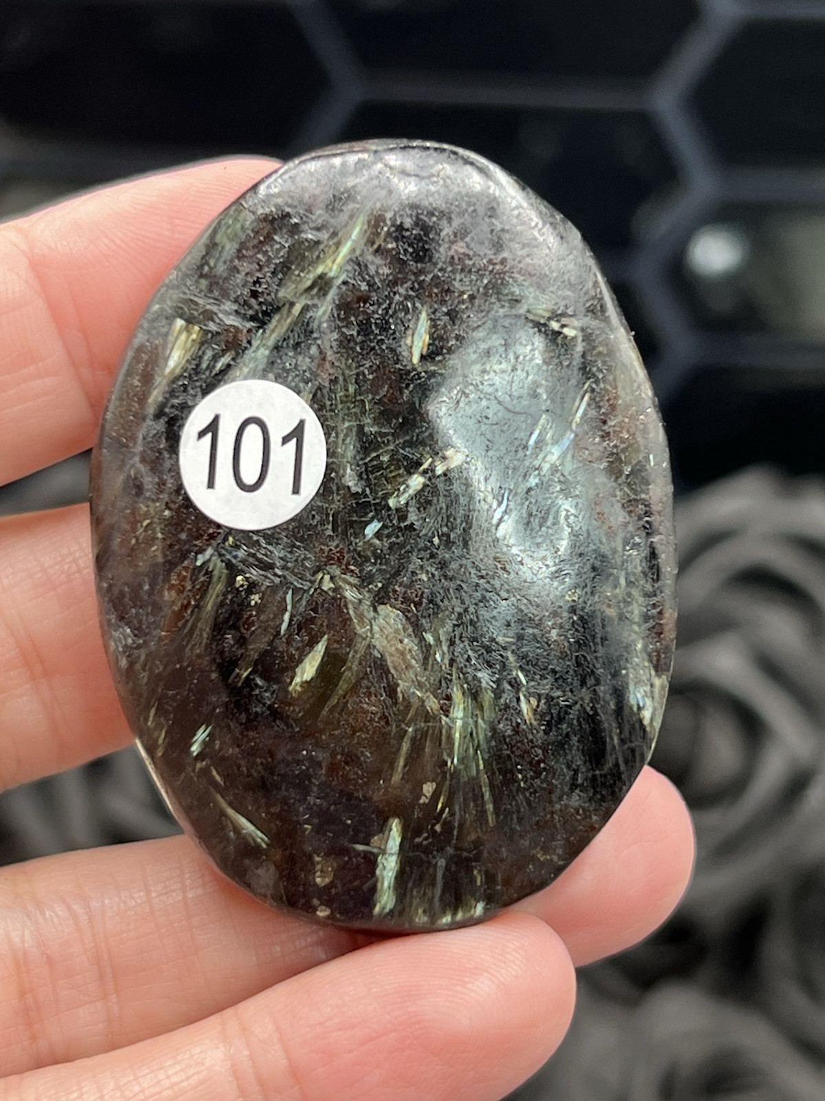 Natural “Firework Stone” Arfvedsonite Polished Palm stones L@@K Free ship & Gift