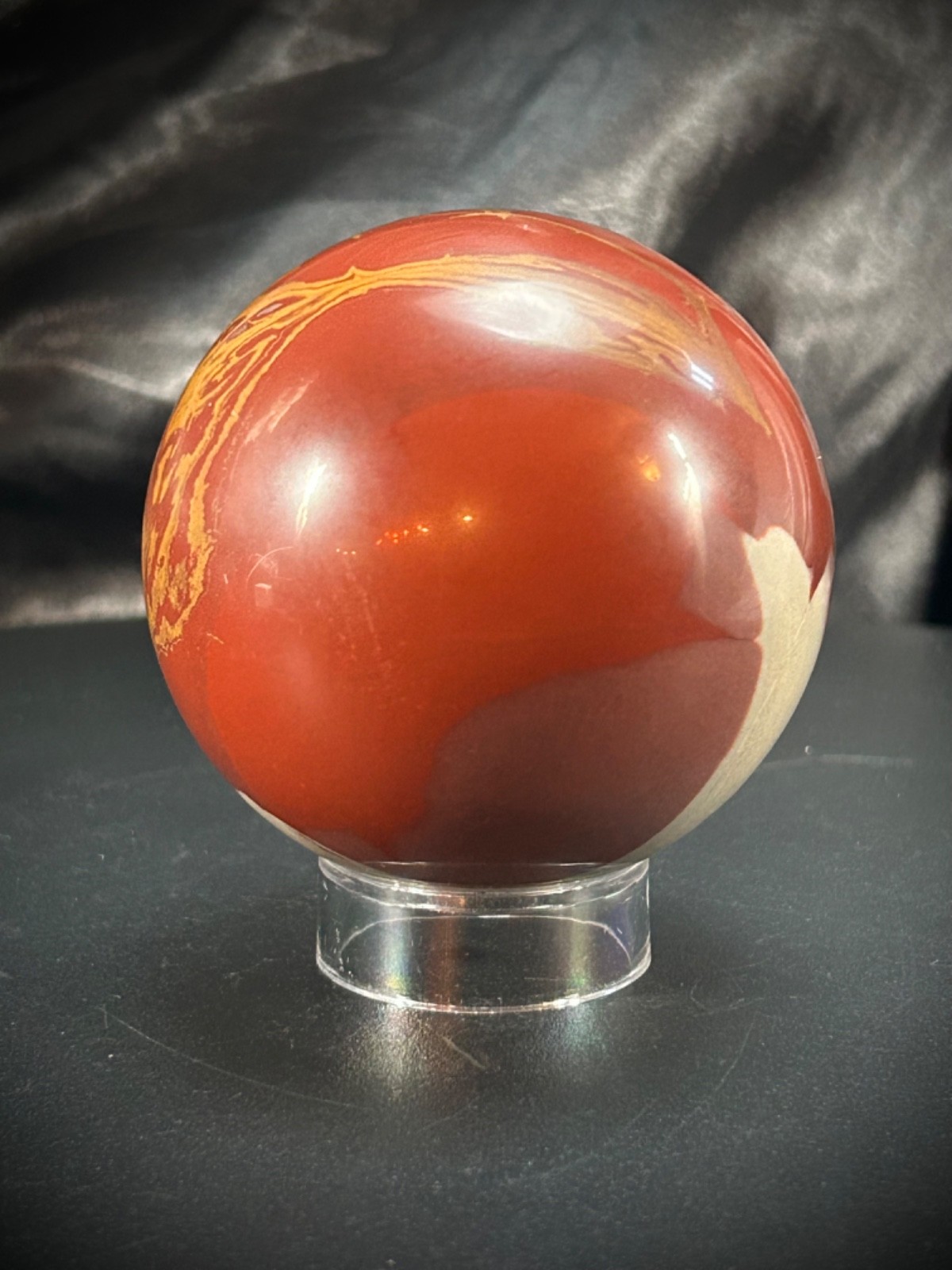 2.49″ Red Noreena Jasper Sphere With Acrylic Stand 12.3oz (350 grams)
