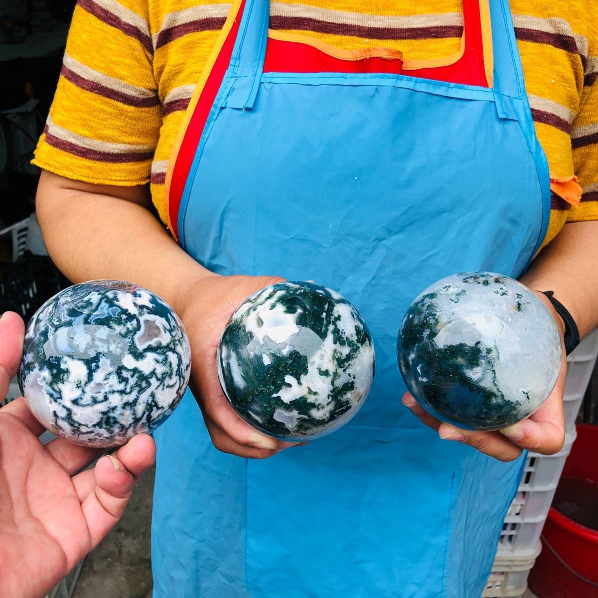 3pcs 5.47LB Natural Water Grass Agate Ball Quartz Crystal Ball Healing 2111