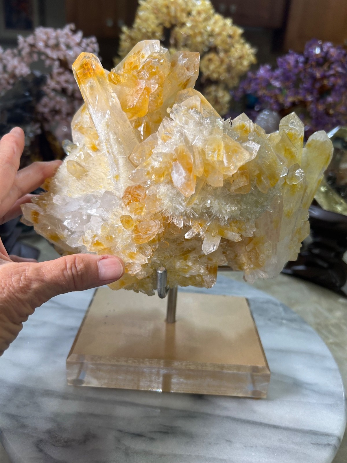 Mango Quartz Specimen Freeform on custom acrylic stand big
