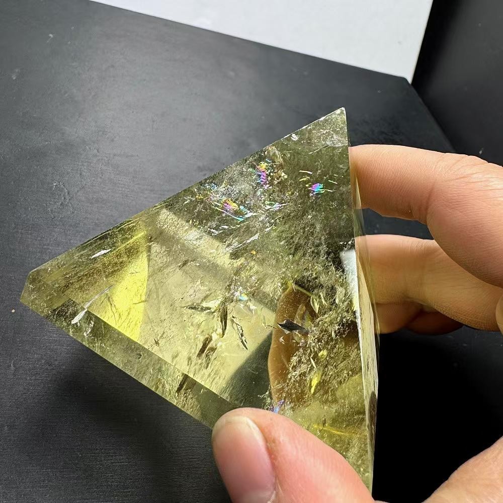 345g Natural Citrine Quartz Carved Pyramid Crystal Reiki Healing Decor
