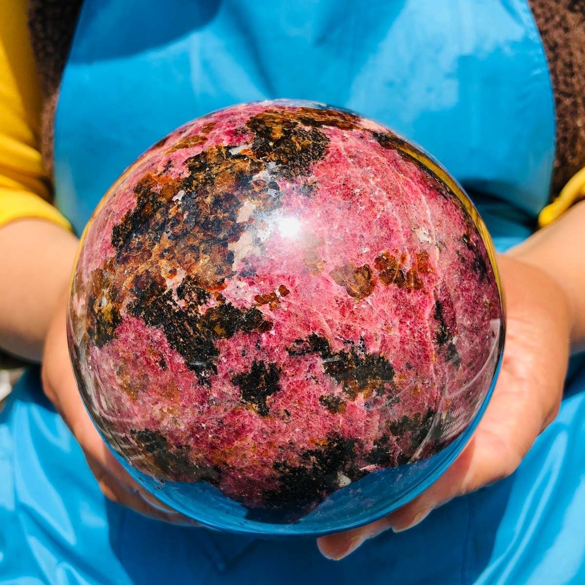 6.27 LB Natural Rhodonite Crystal Sphere Pink Black Healing Gem Stone 4778