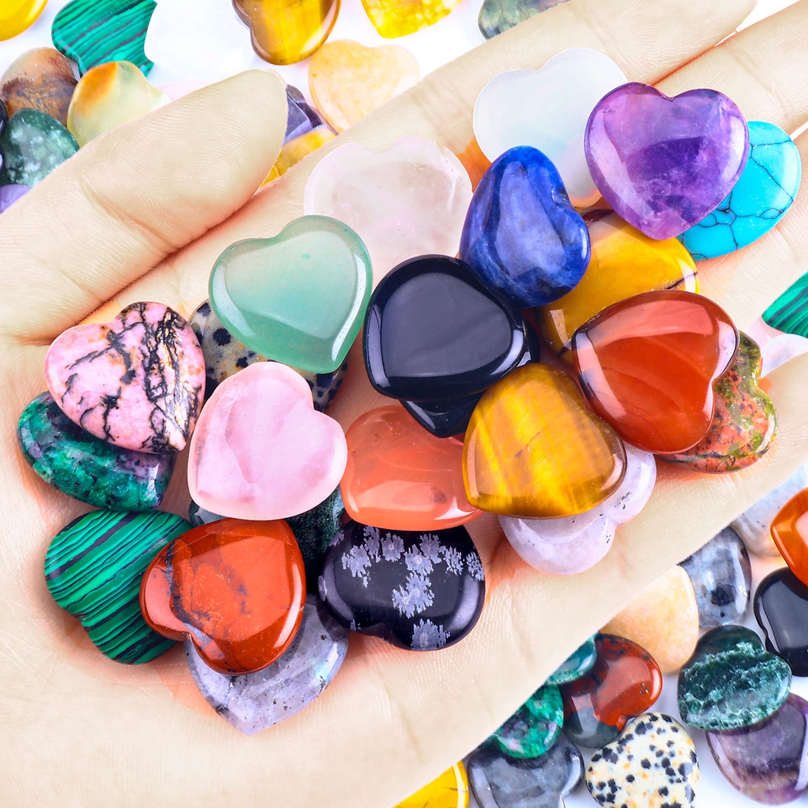 FORBY 40pcs Natural Heart Shaped Crystal Stones 0.8 Inch Pocket Hearts Bulk S…