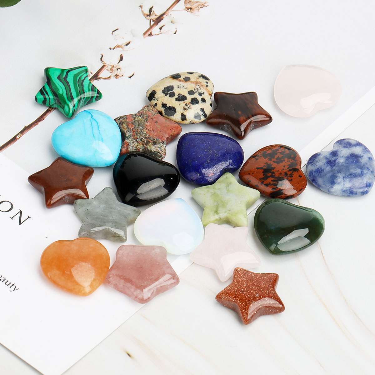 UP TO 50PC Colorful Stars Hearts Natural Stones Reiki Healing crystal home decor