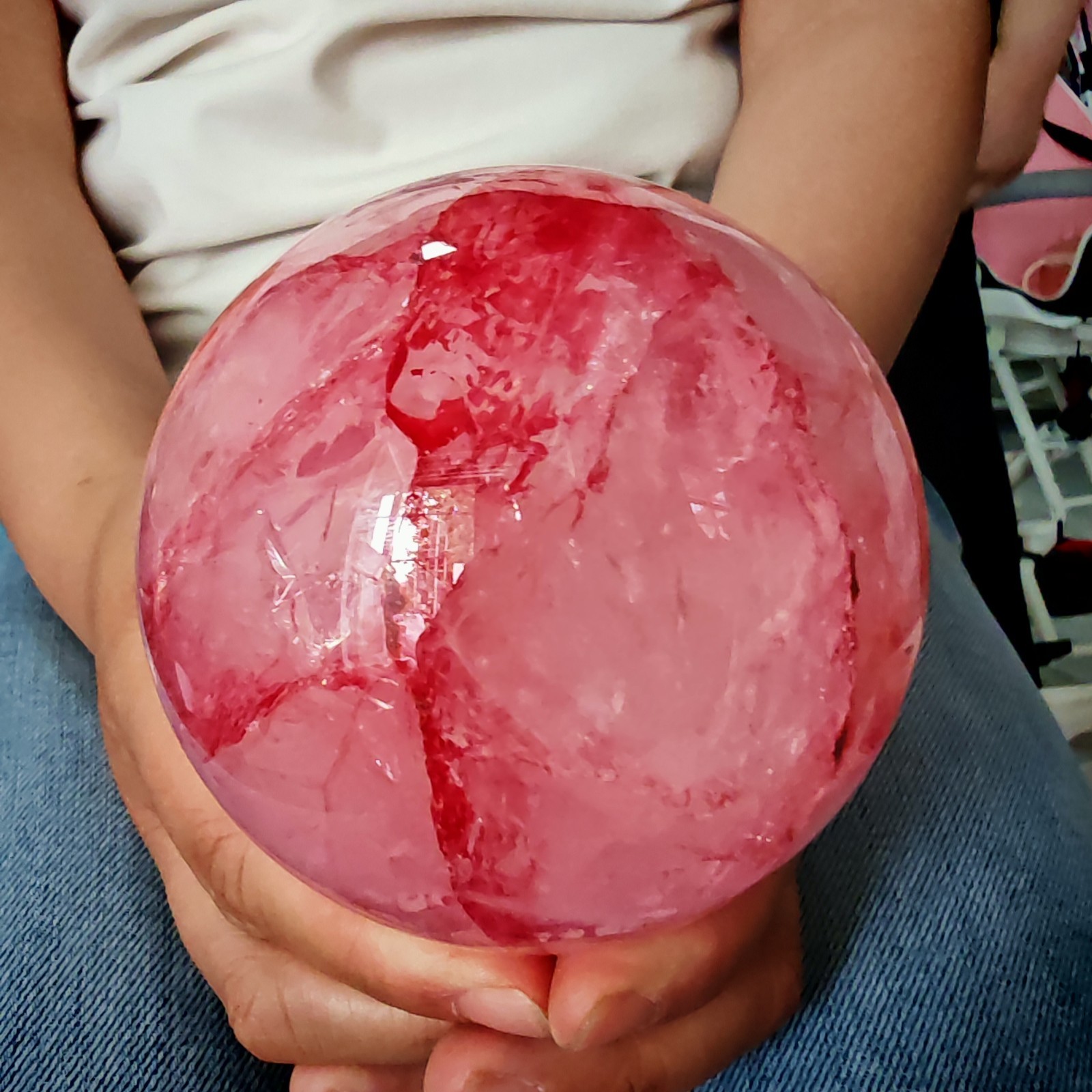 2.42LB TOP Natural Red gum flower quartz ball crystal Hand carved Decorative