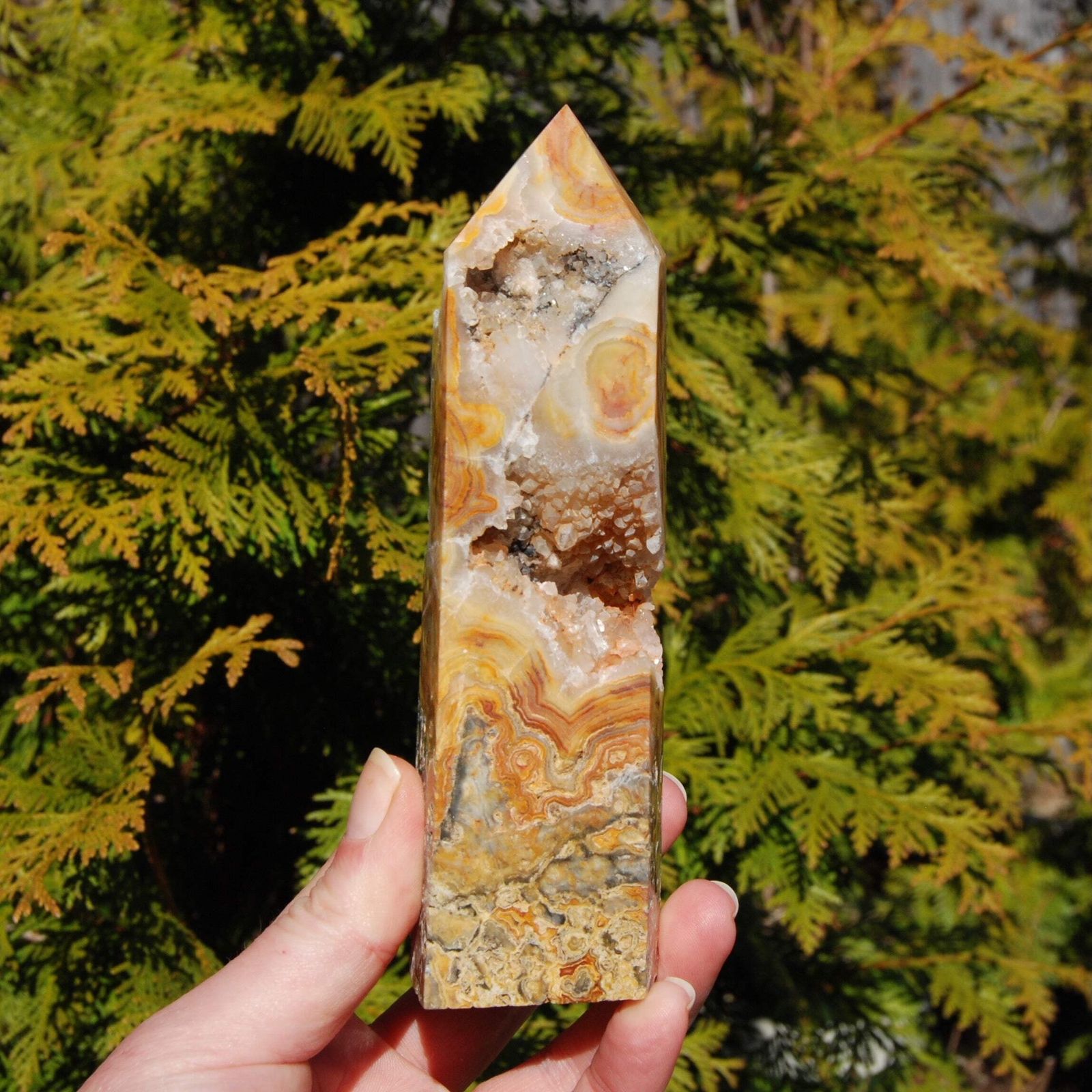 6in 1lb Crazy Lace Agate Crystal Tower, Mexico