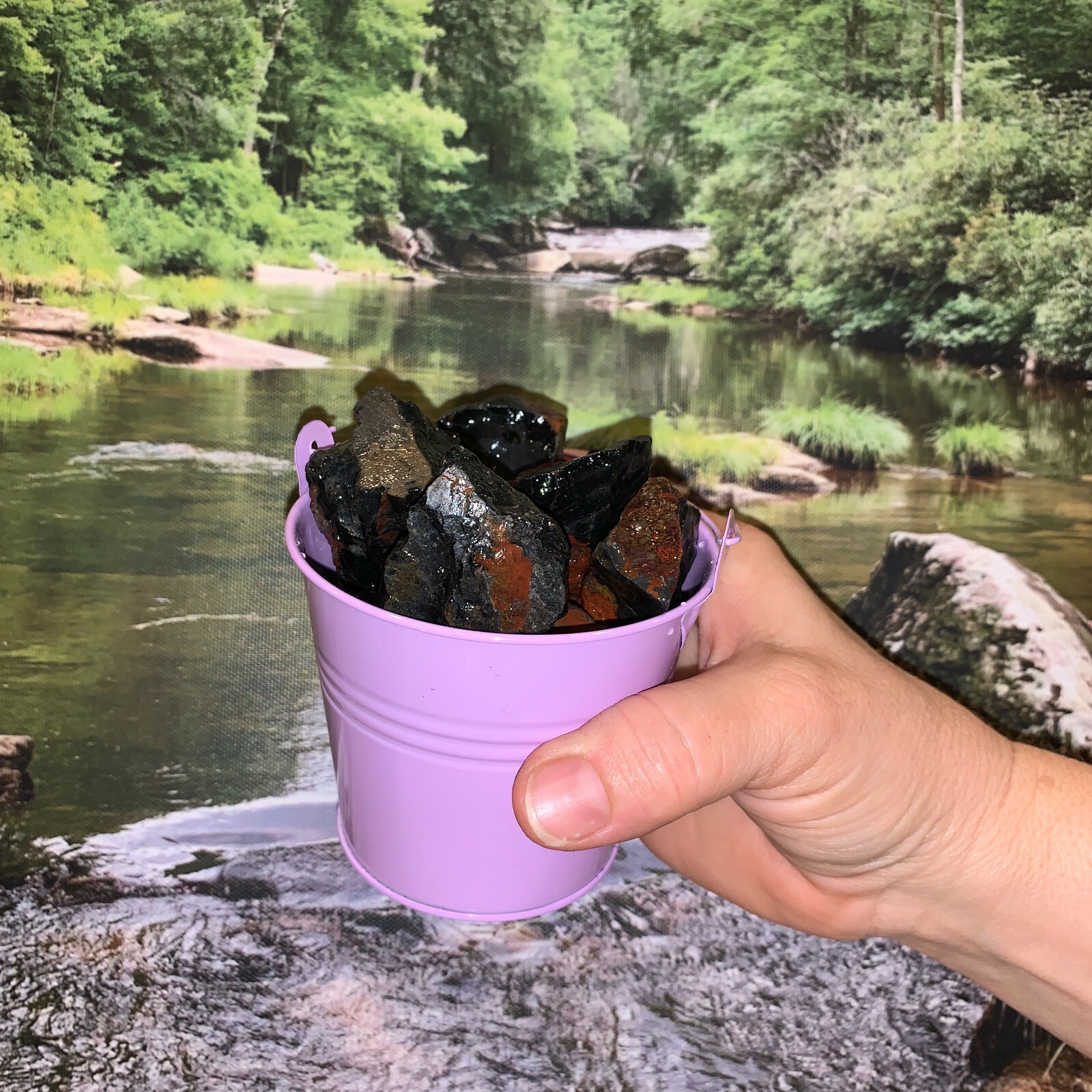Bucket Full of Black Onyx Rough + FREE faceted gemstone – Pick Bucket Color