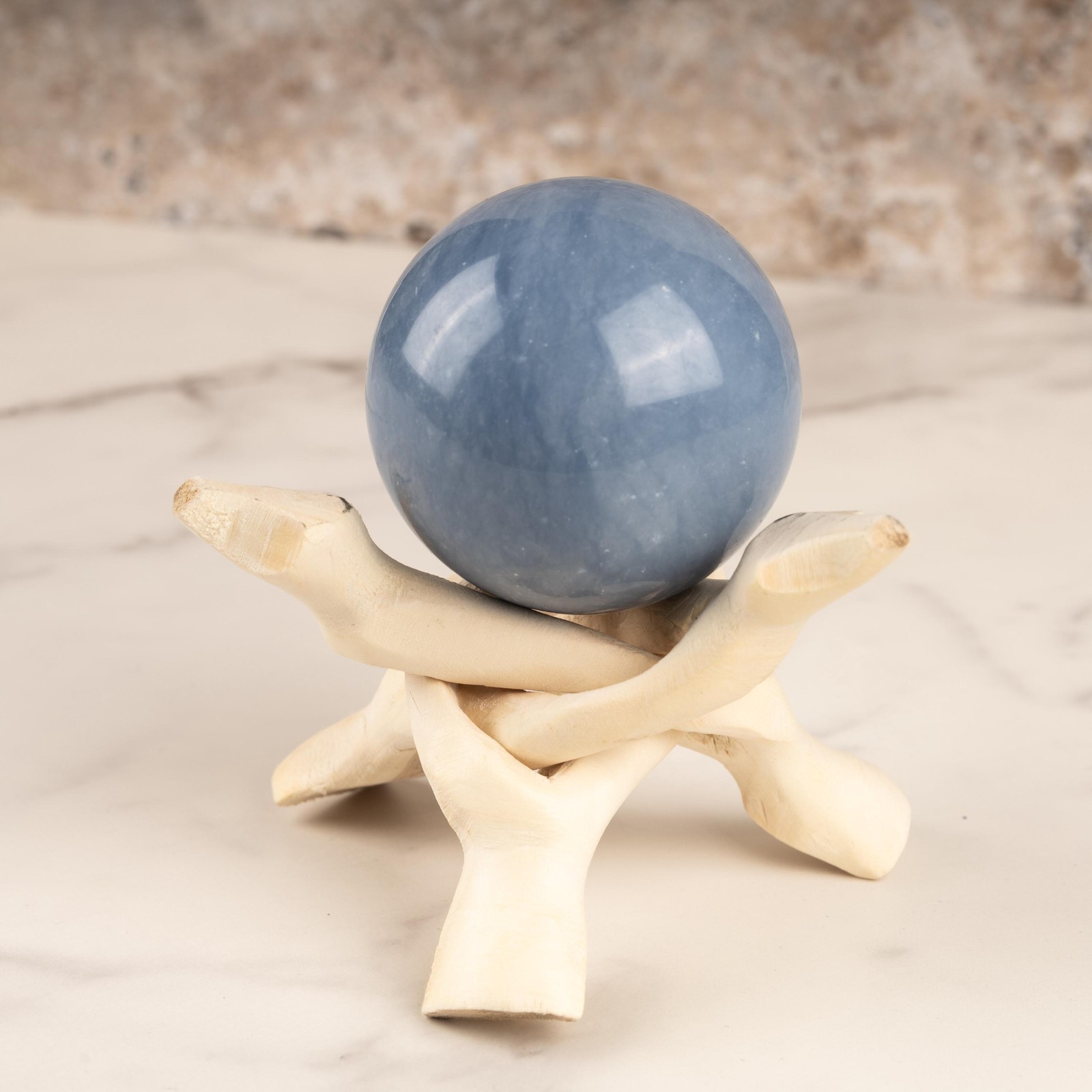 Angelite Sphere Stand Natural Polished Crystal Ball Decorative Stone Gift Decor