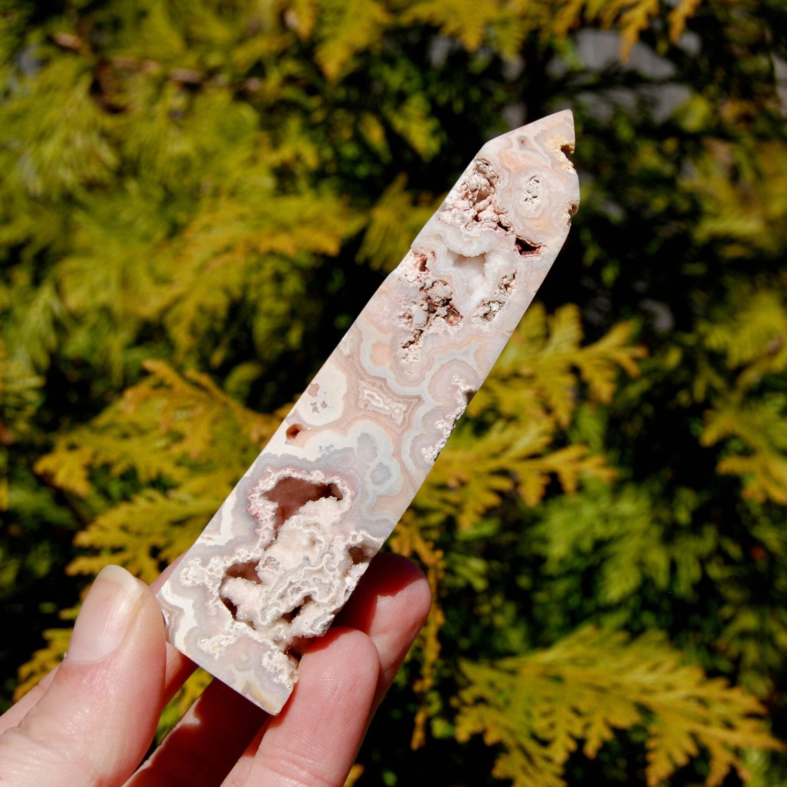 4.25in 146g Pink Crazy Lace Agate Druzy Crystal Tower, Indonesia