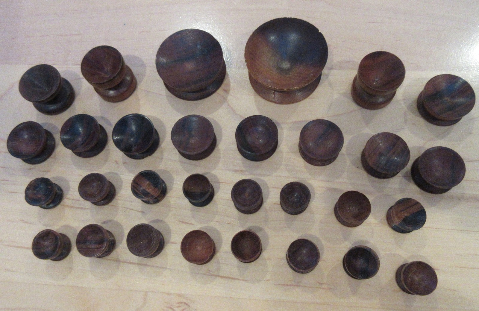 30 PIECE LOT HANDMADE CARVED WOOD DISPLAY STANDS CUPS FOR MARBLES SPHERES EGGS!