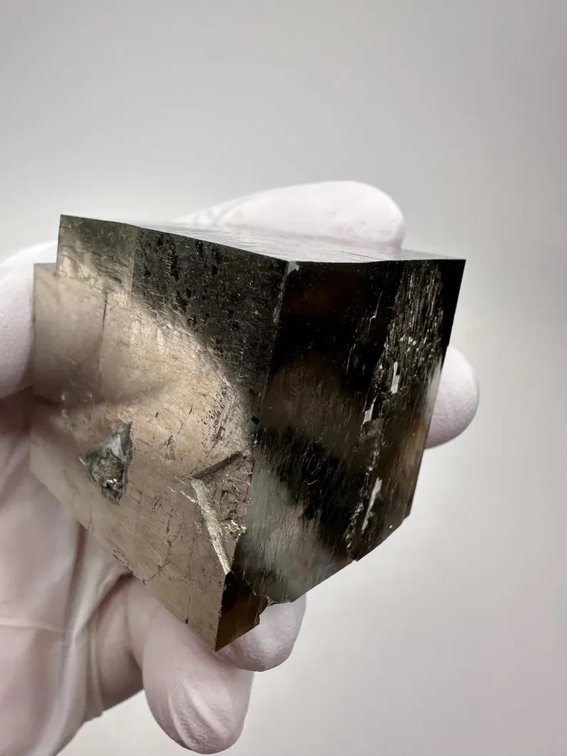 MIRROR SHINE__Beautiful Lusterous 1 5/8” Pyrite Cube__Navajun Mine, Spain