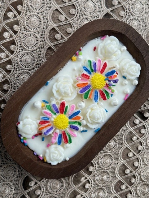 Birthday Celebrate Dough Bowl Soy Candle, Wooden Dough Bowl, Celebration Gift, B
