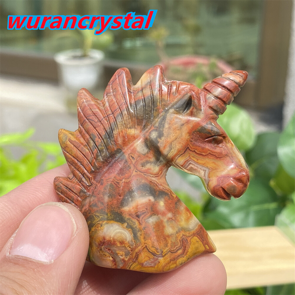 1pc Natural crazy agate unicorn skull quartz crystal carved reiki healing 2”