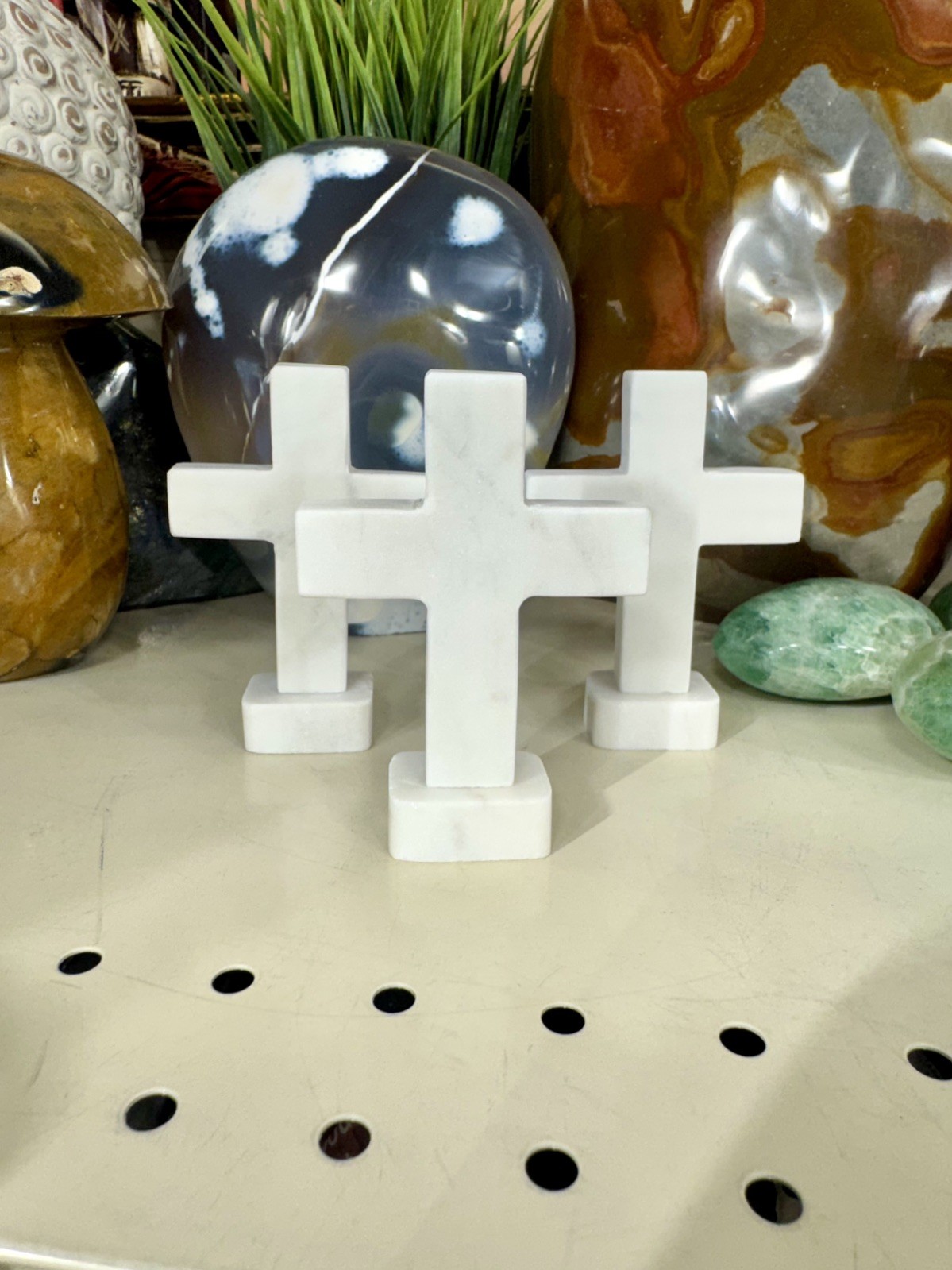 Small Cross Marble White Statue Free Standing 3.5” x 2.5” ZENDA IMPORTS