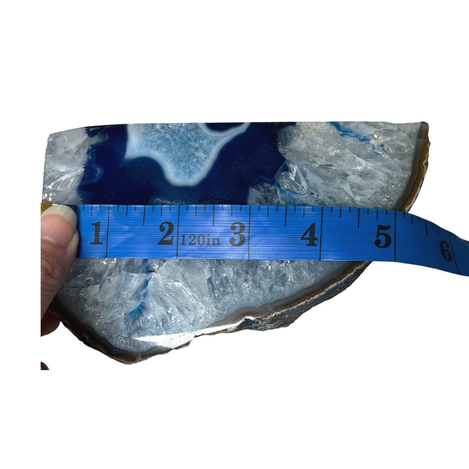 Modern Blue Agate Geode Bookend Half Polished Druzy Quartz Decor 5in 3lb