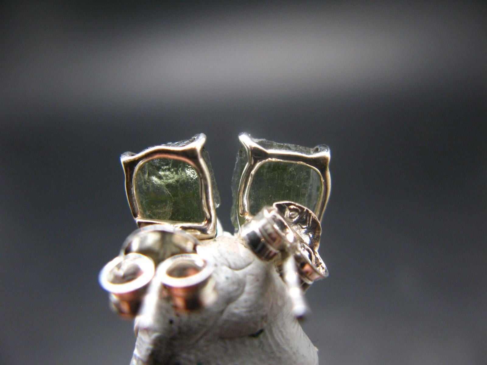 Moldavite Tektite Stud Earrings In Silver From Czech Republic – 1.64 Grams